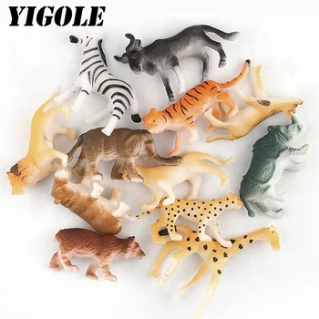 

12pcs Wild Animals Figure The King Of Jungle Lion Tiger Elephant Grizzly Model Hand Paind PVC Collectible Toys For Kids Gifts
