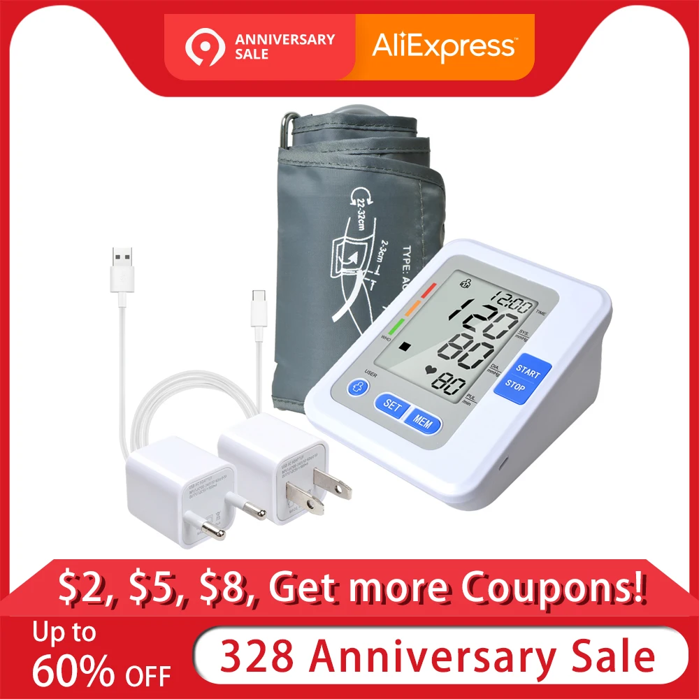 

NEW Digital LCD Blood Pressure Monitor Upper Arm Blood pressure meter with Voice Sphygmomanometer Portable Tonometer Tensiometro