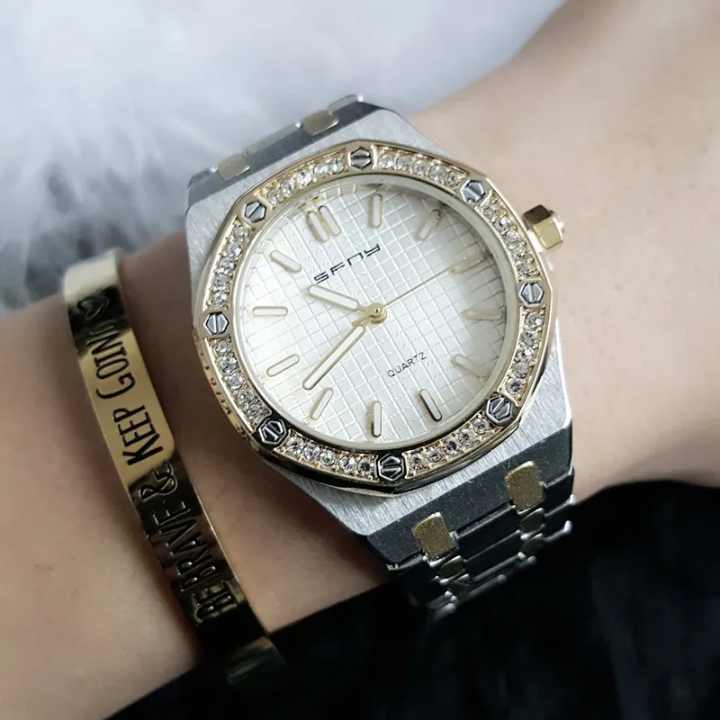 SFNY женские модные повседневные кварцевые часы, полированные часы из нержавеющей стали для женщин часы люксовый бренд граненый хрусталь часы
