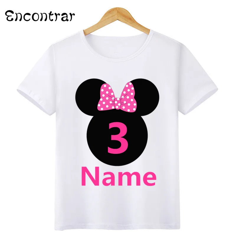 Футболка с принтом в виде цифр и бантиков для мальчиков и девочек на день рождения Детские Короткие топы, Детская Милая футболка с вашим именем и номером ooo3055 - Цвет: HKP3055C