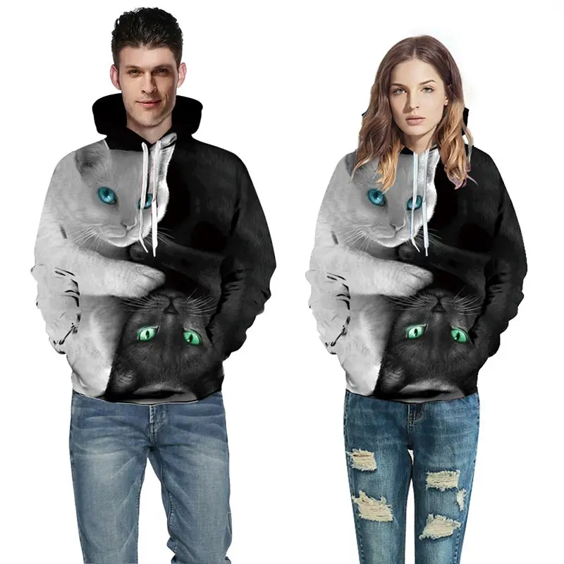 Headbook Digital Printing Hoodies Men/Women 3d Sweatshirts Print Red Cute Double Cats Hooded Hoodies YXQL766