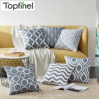 

Topfinel Decorative Cheap Cushion Covers Geometric Cotton Linen Throw Pillows Cases for Home Sofa Couch Bed Gray Color 45x45cm