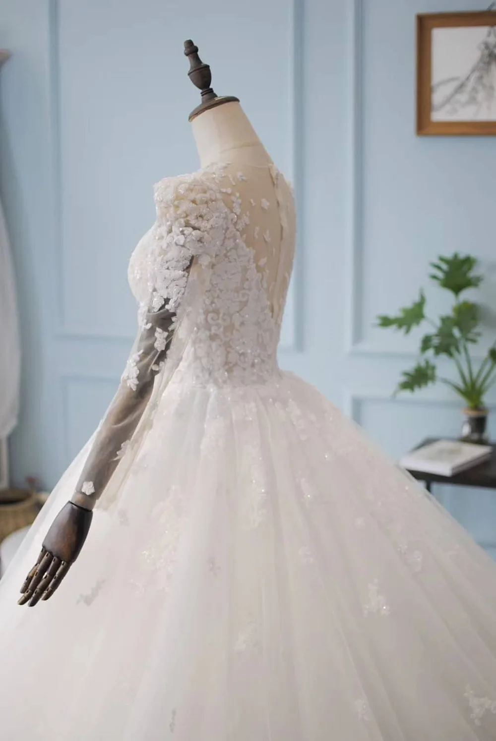 UMK Новое поступление блестками кружево свадебное платье 2019 длинный рукав, мусульманский Vestido Noiva Простой бальное свадебное D