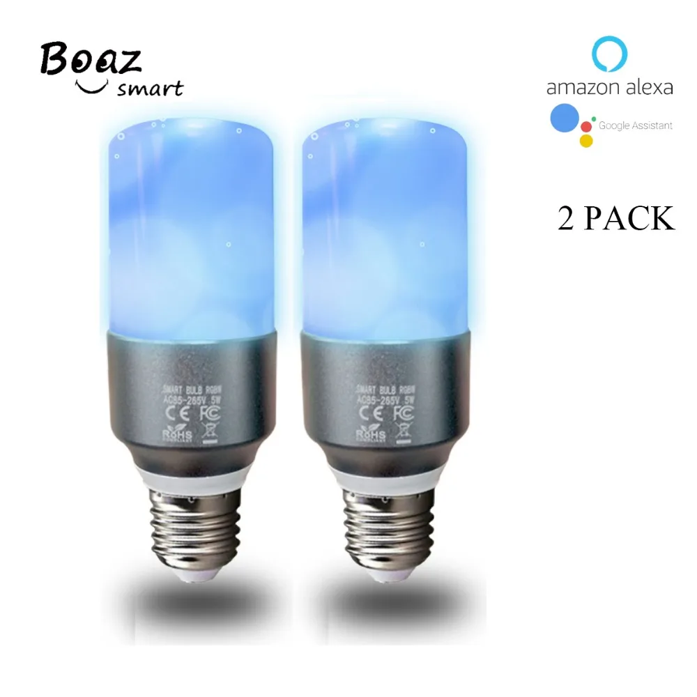 

E27 Bulb RGBW LED Cylindrical Lamp Smart Candle Light Work with Alexa Google Home Assistance IFTTT Voice WIFI APP Control 2 pack