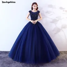Дешевый темно-синий бальное платье принцессы пышное платье кружевное длинное платье для выпускного вечера милое 16 платье больших размеров vestidos de 15 anos