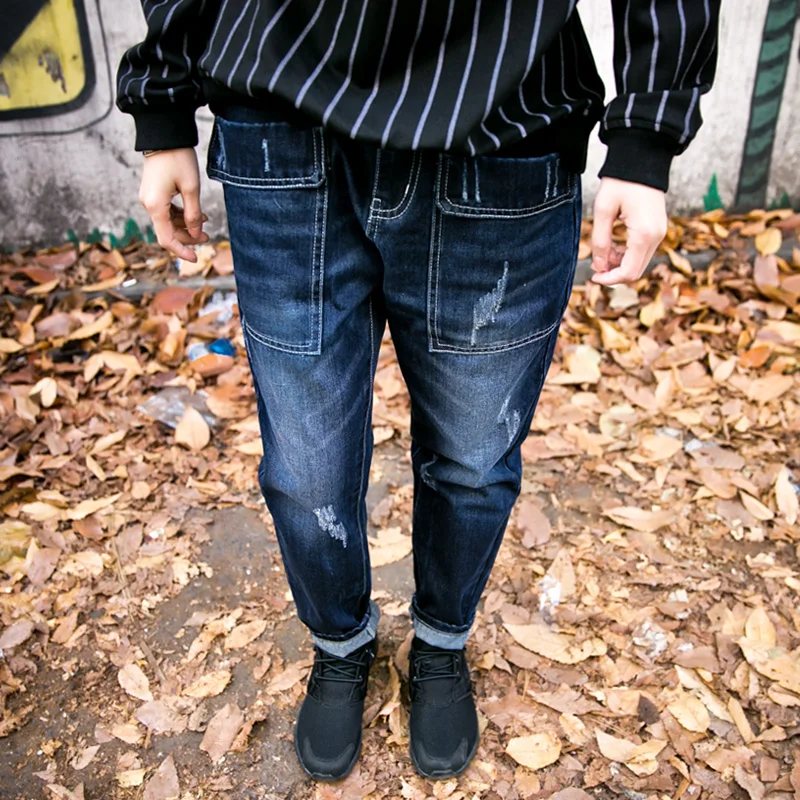 

Street boy wind South Korea loose significant thin large code leisure dark washed Pocket Jeans Pants