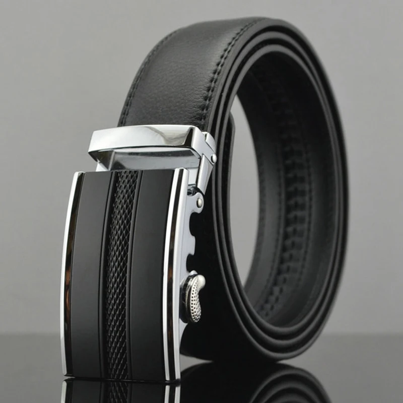 men's ratchet click belt genuine leather dress belt for men jeans holeless automatic sliding