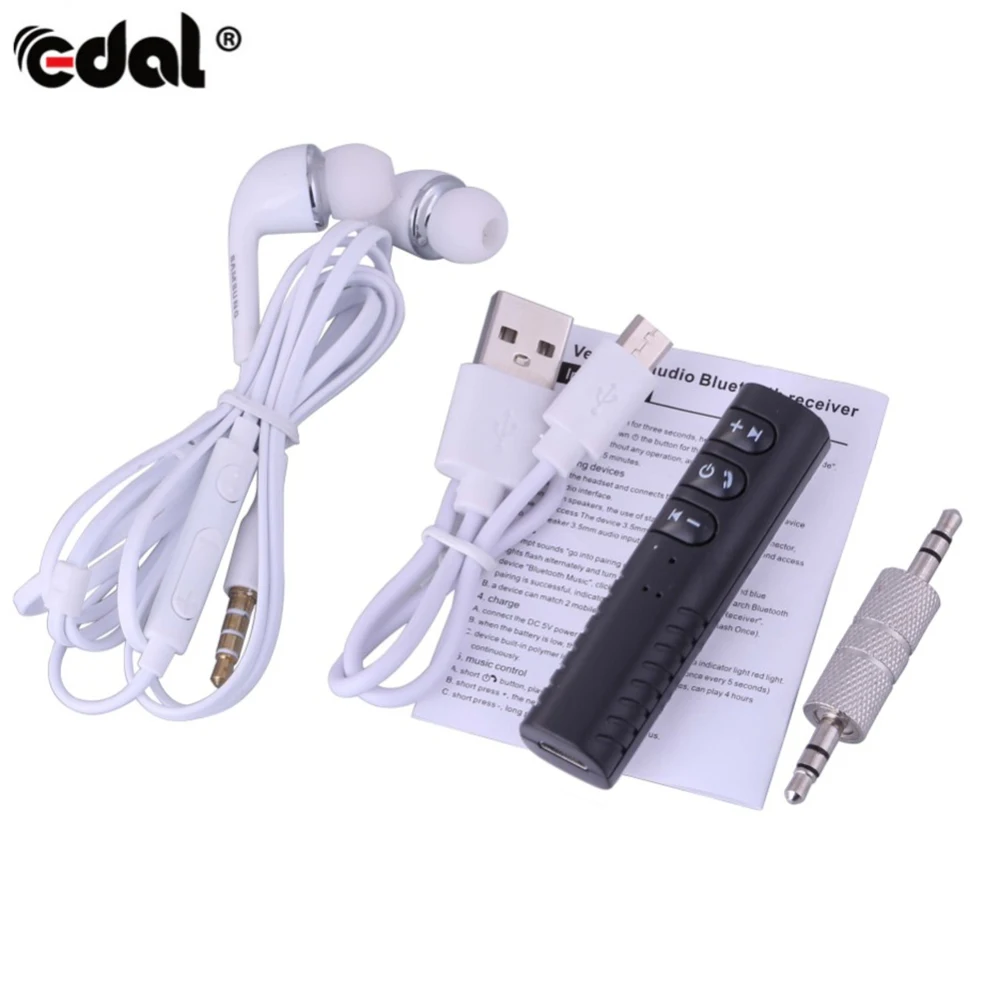 

Wireless Bluetooth Receiver + White Earphone + Car Handfree 3.5mm Streaming A2DP Auto AUX Audio Adapter + USB Charge Cable