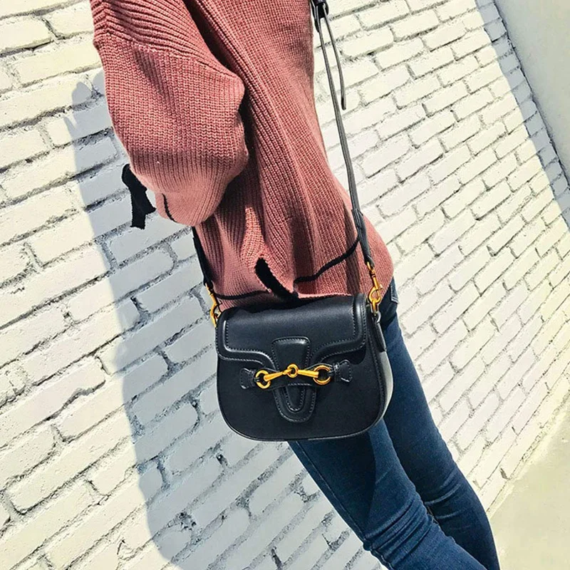 Сумка на плечо для женщин модная Ретро сумка через плечо седельная сумка(черная