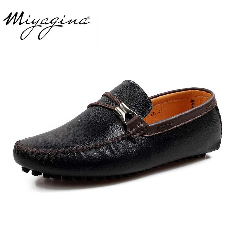 

MIYAGINA Spring Autumn Fashion Men Casual Shoes High Quality Men Genuine Leather Shoes Luxury Brand Men Shoes Slip On Men Flats
