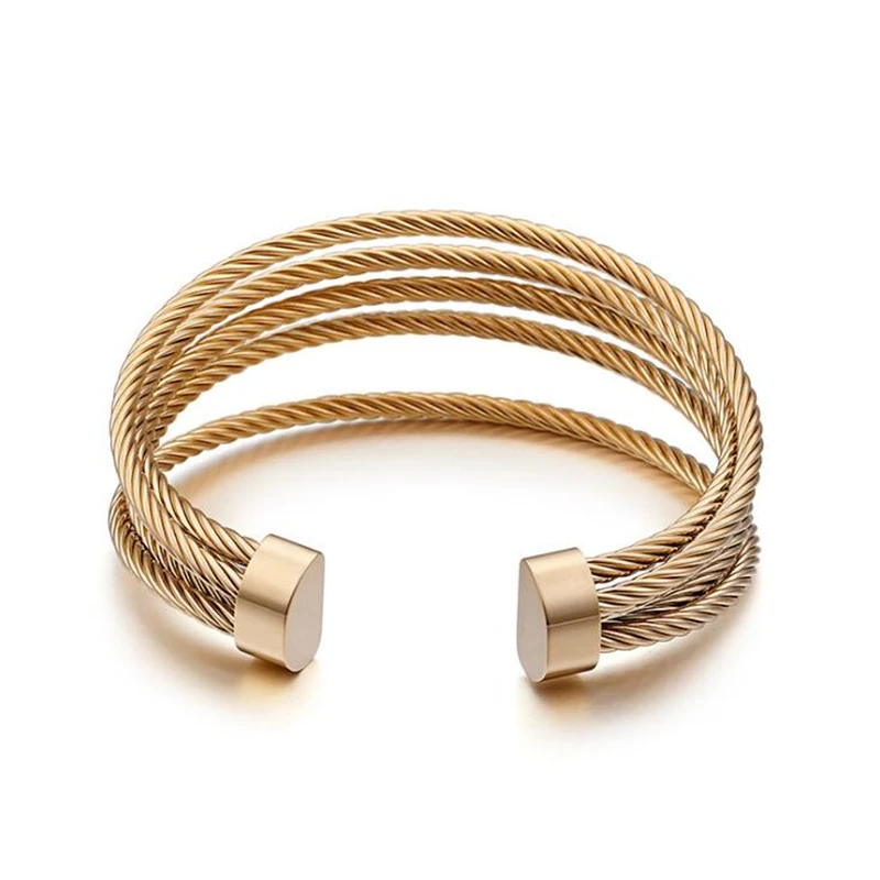 Chic Cool Mens Silver Gold Black Stainless Steel 5 Layers Wire Cable