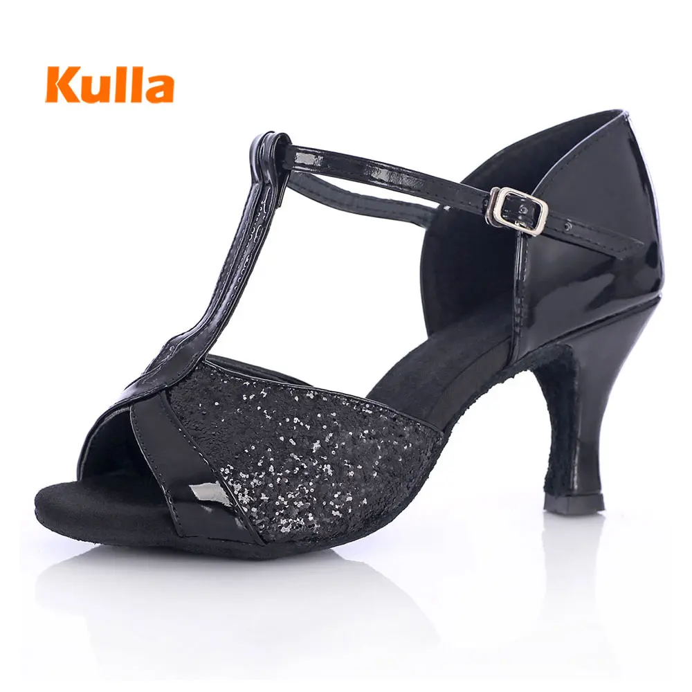 Women Latin Salsa Dance Shoes Silver Sequin Ladies Ballroom Tango Salsa Dancing Shoes High Heels 5/7cm Professional Dance Shoes