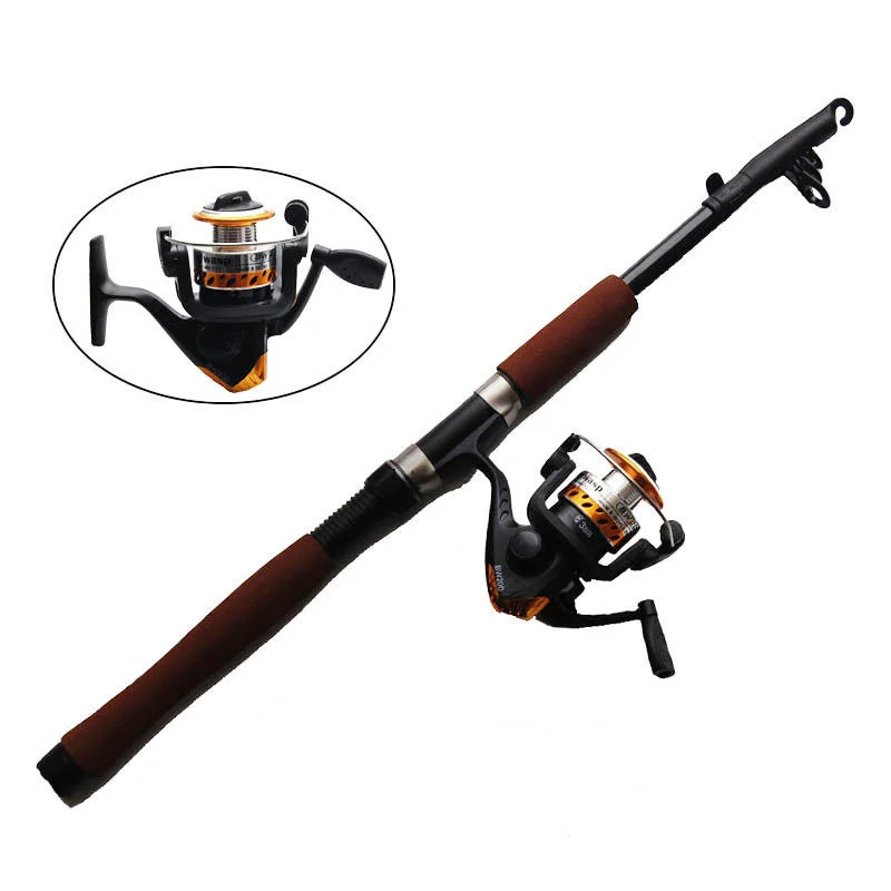 2.1m Fiberglass Telescope Baitcasting Fishing Rod And Reel Fly Fishing Casting Spinning Fishing