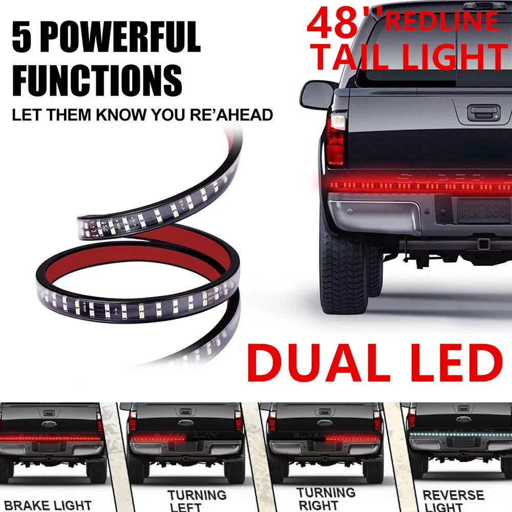 

48" 2-Row LED Truck Tailgate Light Bar Strip Red/White Reverse Stop Turn Signal Running for Pickup SUV RV Trailer