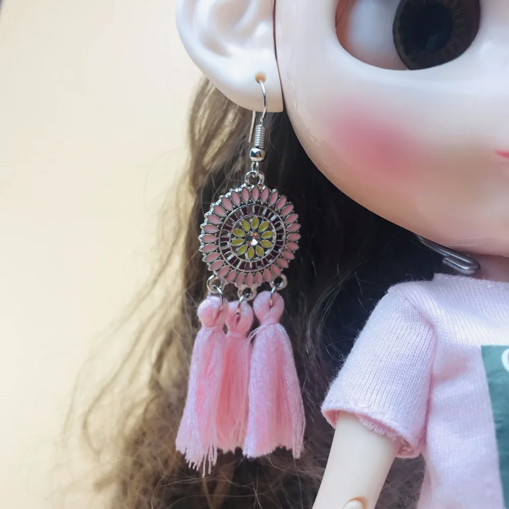Новые серьги в богемном стиле, модные серьги с кисточками, серьги с розовыми цветами, ушные петли для украшения для кукол