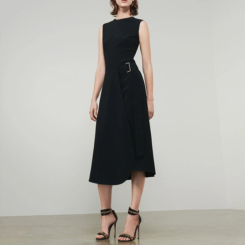 

HIGH QUALITY Newest Fashion 2019 Designer Runway Dress Women's Sleeveless Solid Wrap Tank Dress
