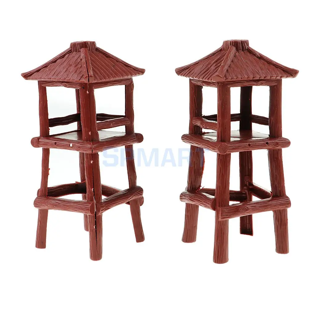 2x Plastic Military Toy Soldier Watch Tower Model Layout for Wargames Scene Prop