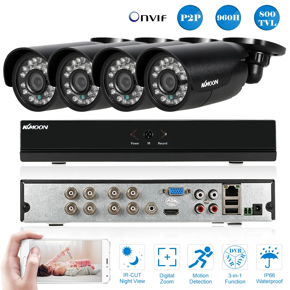 KKmoon 8CH CCTV Системы 960 H D1 H.264 DVR 4 шт. 800TVL ИК стойкий к
