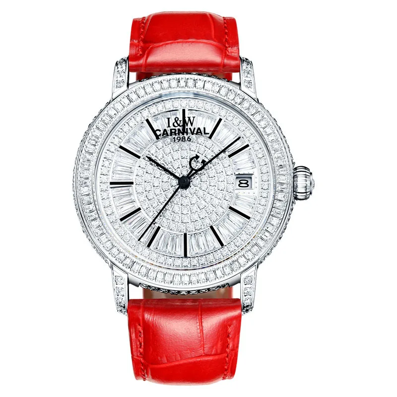 

Carnival Women Automatic Watch 100M Waterproof Mechanical Wristwatches Ladies Genuine Leather Strap Diamond Watches kol saati