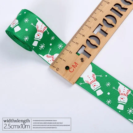 10 м/лот зеленый печати Grosgrain атласные ленты Рождество/Свадьба для упаковки подарков ручной работы DIY лук аксессуары для волос - Цвет: Green  snowman