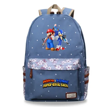 

High Quality Mario & Sonic School Bags Students School Canvas Rucksack Fashion Popular Pattern Backpack for Boy Girls Teens