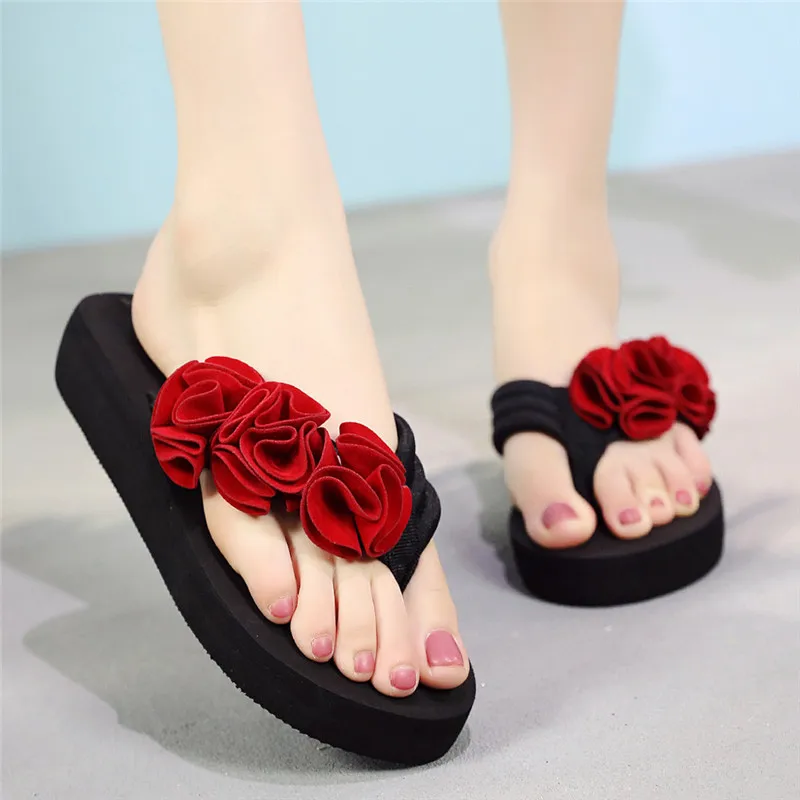

Summer Women Clip Toe Flip Flops Flower Slippers Woman Slip On Slides Beach Wedges Sandals Bathroom Lady floral Slippers #40