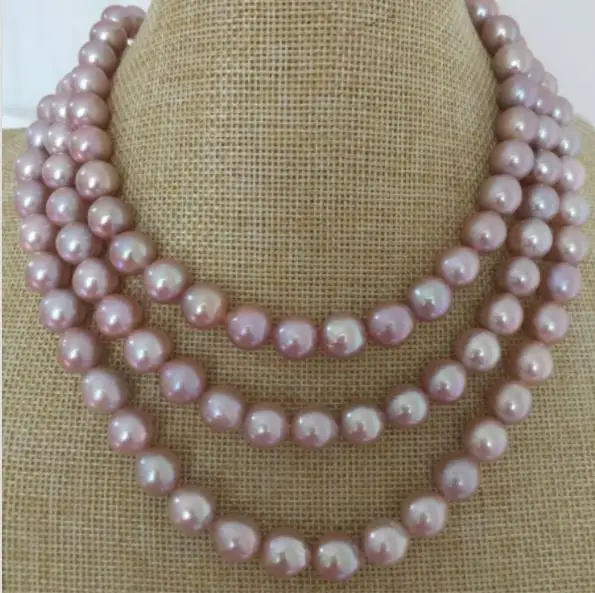 

gorgeous AAA 9-10mm freshwater lavender pearl necklace 48inch 925silver