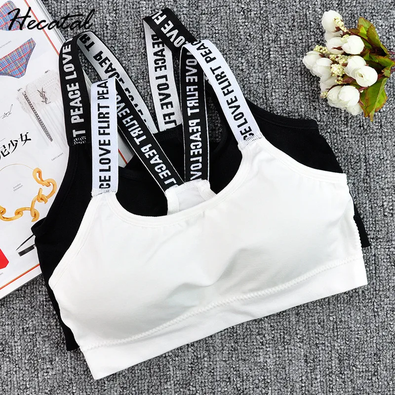 

Hecatal 2019 Quick Dry Sexy Letters Straps Sports Bras Women Fitness Yoga Sports Bra For Running Gym Adjustable Padded Top