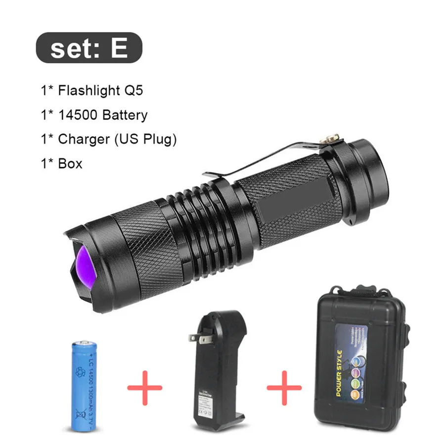 Светодиодный УФ 395nm светодиодный фонарик фонарь Мини Профессиональный флуоресцентный детектор ов фонарь пурпурный фиолетовый свет на 14500 батарея D4 - Испускаемый цвет: E