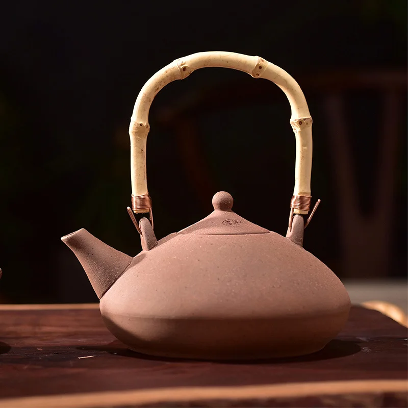 Antique sand teapot boil water crude pottery tea pot big lifting beam