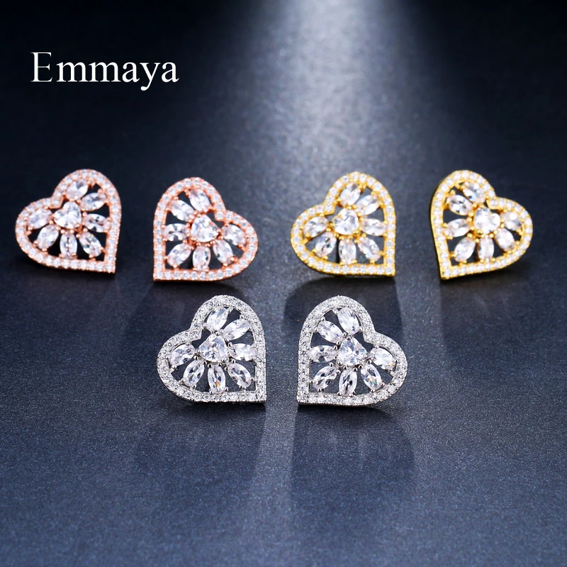 Emmaya, классические австрийские романтические серьги в форме сердца, кубический циркон, кристалл, уникальный дизайн, элегантные серьги-гвоздики для женщин, свадебный подарок