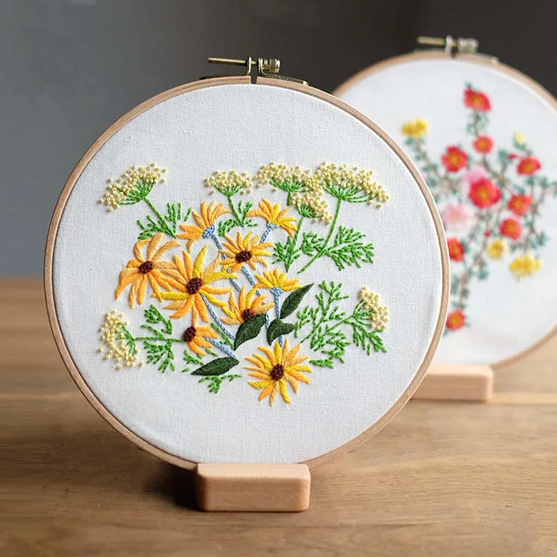 

6 Styles Flower Embroidery Handmade Needlework for Beginner Cross Stitch Set with 20cm Embroidery Hoop Creative Gift Home Decor