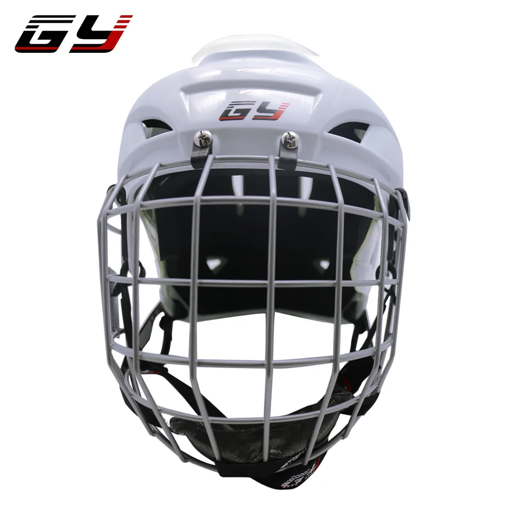 GY Улучшенная идеальная версия хоккейный шлем стальная маска оборудование с клеткой комбинированный смешанный размер и черный цвет - Цвет: Белый