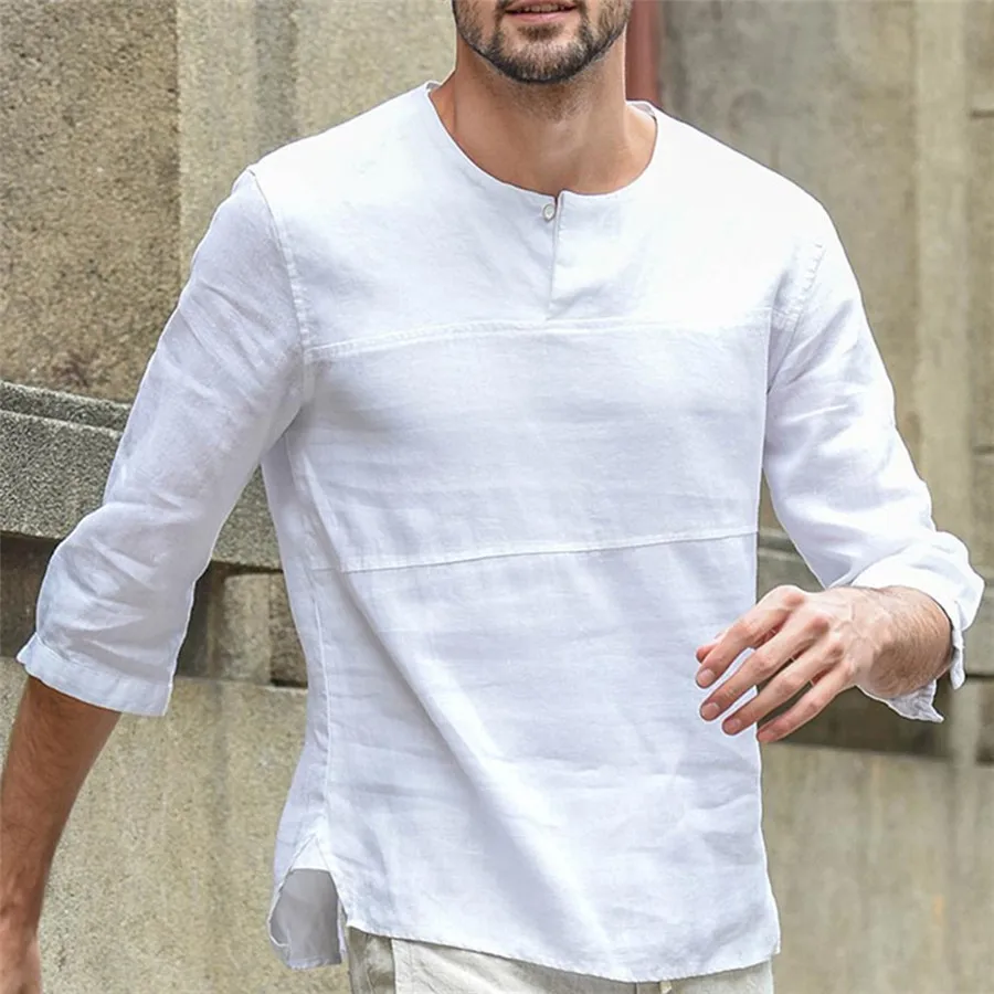 2019 fashion swimming suit for men long solid color cotton and cropped seven-quarter sleeve shirt camiseta surf hombre 30J22 (12)