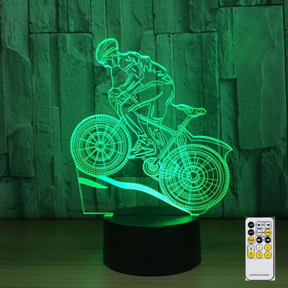 Remote Control Mountain Bike 3D Night Light 7 Colors Lamp USB LED Lamp  Sleeping Lamp as Home Decoration New Year Gift Drop Ship