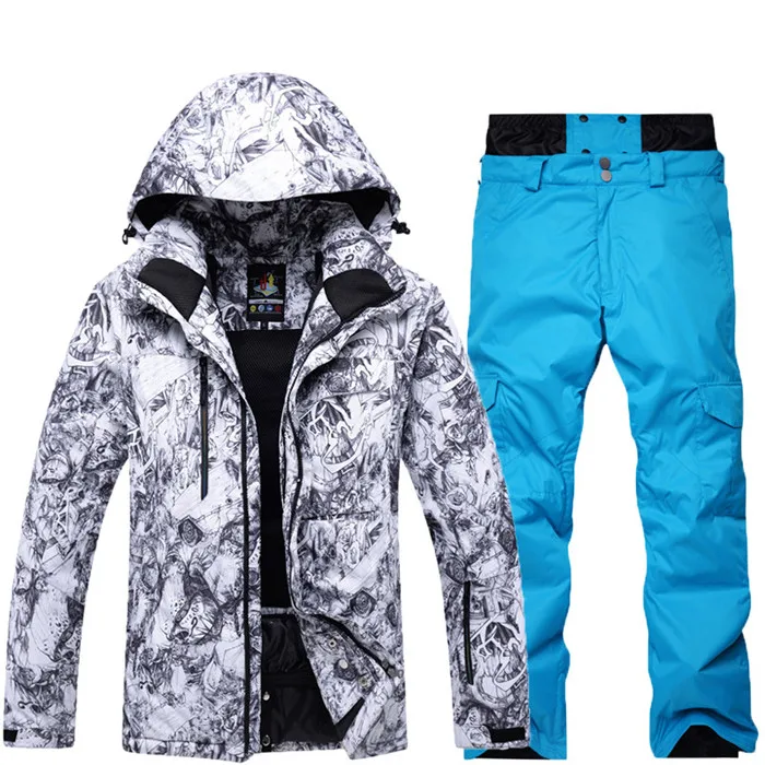 Высококачественный зимний мужской зимний костюм, профессиональный сноуборд, открытый водонепроницаемый ветрозащитный лыжный костюм, костюм, зимняя куртка и штаны - Цвет: Многоцветный