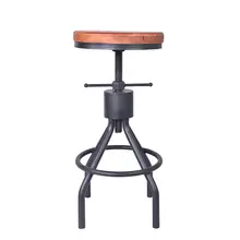 Поворотный барный стул, регулируемая по высоте Кофе стул, деревянное сиденье Топ металлический каркас, с подставкой для ног