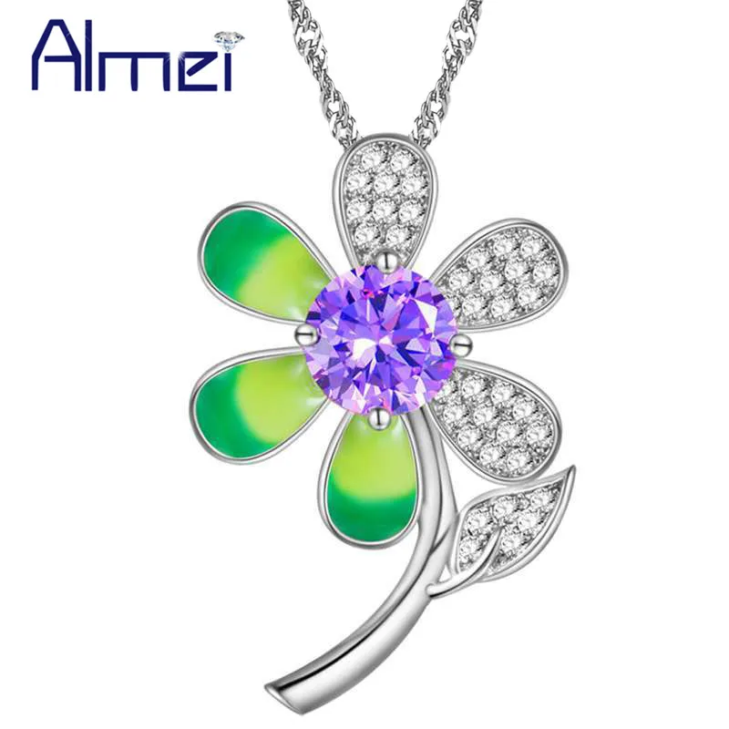 Almei 15%Off Zircon Choker Necklace For Women Girls Silver Color Fianit Flower Necklaces &amp Pendants Free Chain Jewelry N1433 | Украшения