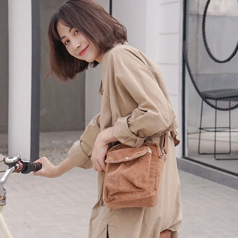 

Winter cloth bag Japanese and Korean ladies bag school wind corduroy shoulder slung small square bag mobile phone bag
