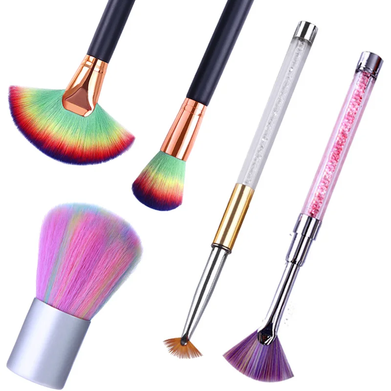 

Nail Dust Remover Brush Rhinestone Gradient Rainbow Fan Soft Powder Shadow Face Makeup Cosmetic Nail Art Tool 1 Pc