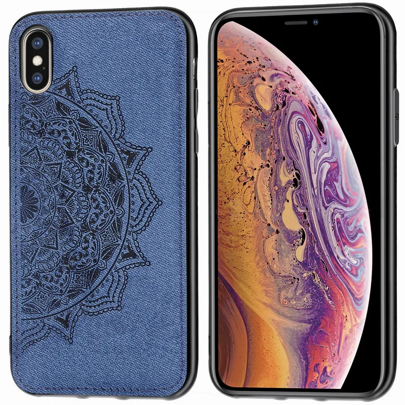 3D мандала, тканевый Жесткий Чехол для iPhone XS Max XR X 10, тонкий встроенный металлический лист, автомобильный держатель, чехол для iPhone 7 8 6 6s Plus - Цвет: Blue