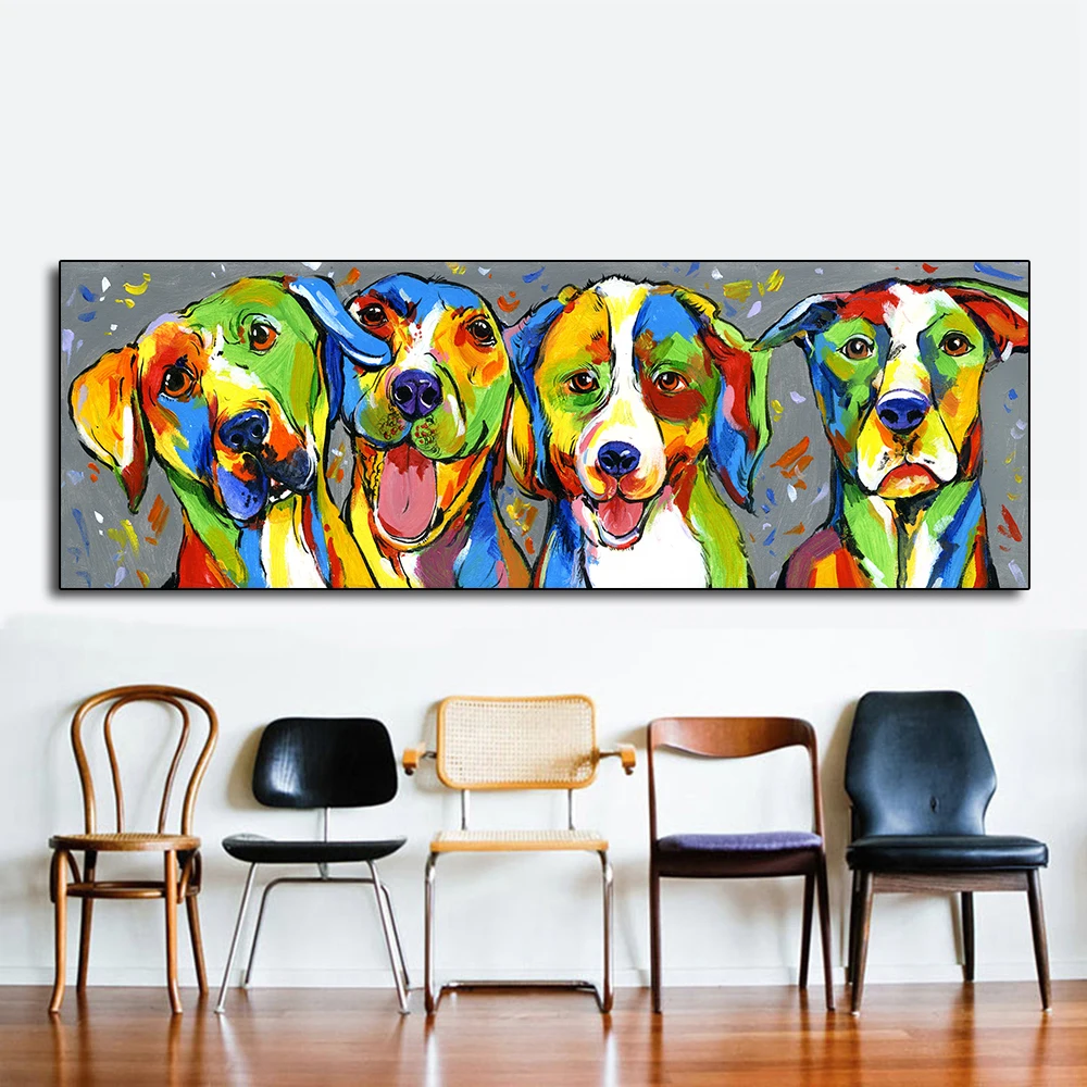 

DDWW Wall Art Picture Animals Oil Painting Canvas Prints Colorful Dogs Puppy for Living Room Home Decor No Frame