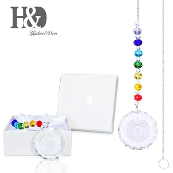 

H&D 55mm Crystal Sunflower Pendant Chakra Colors Rondelle Beads Strand Design Rainbow Suncatcher Home Window Hanging Ornaments
