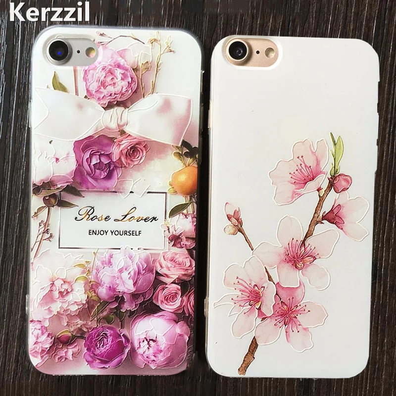 

Kerzzil Dimensional 3D Relief Rose Flower Phone Case For iPhone 7 6 6s Plus Soft TPU Roses Back Cover For iPhone 6 6s Coque