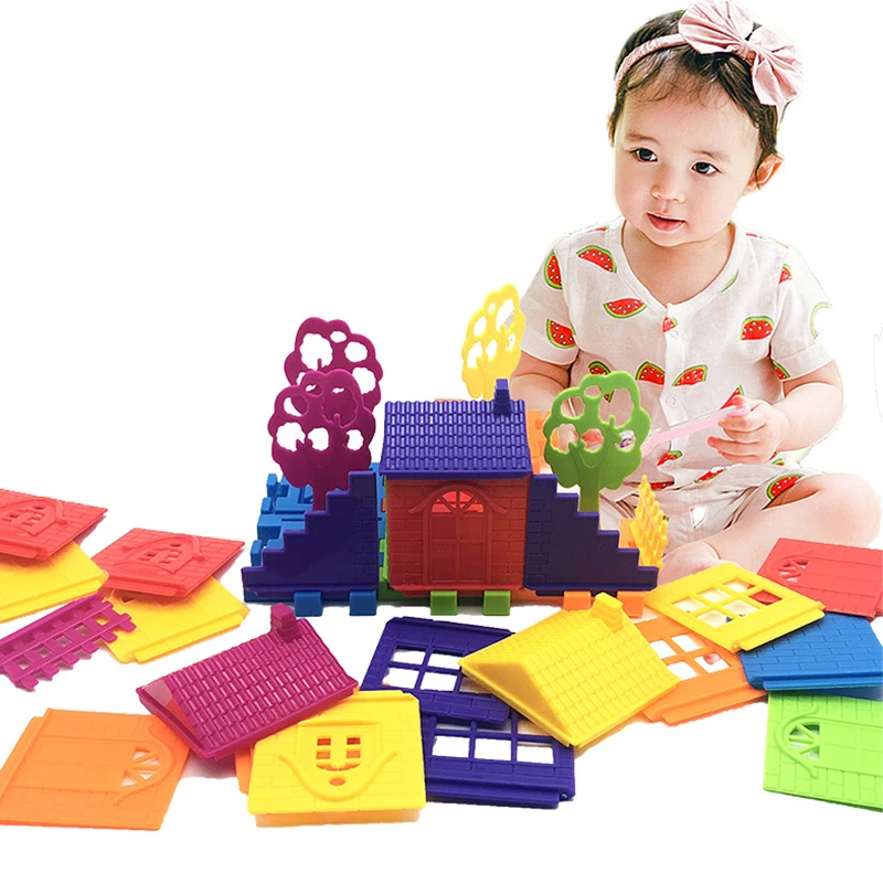 

48pcs Construction City House Building Blocks DIY Plastic Children Creative Models Assembling Toys Educational Bricks for Girls
