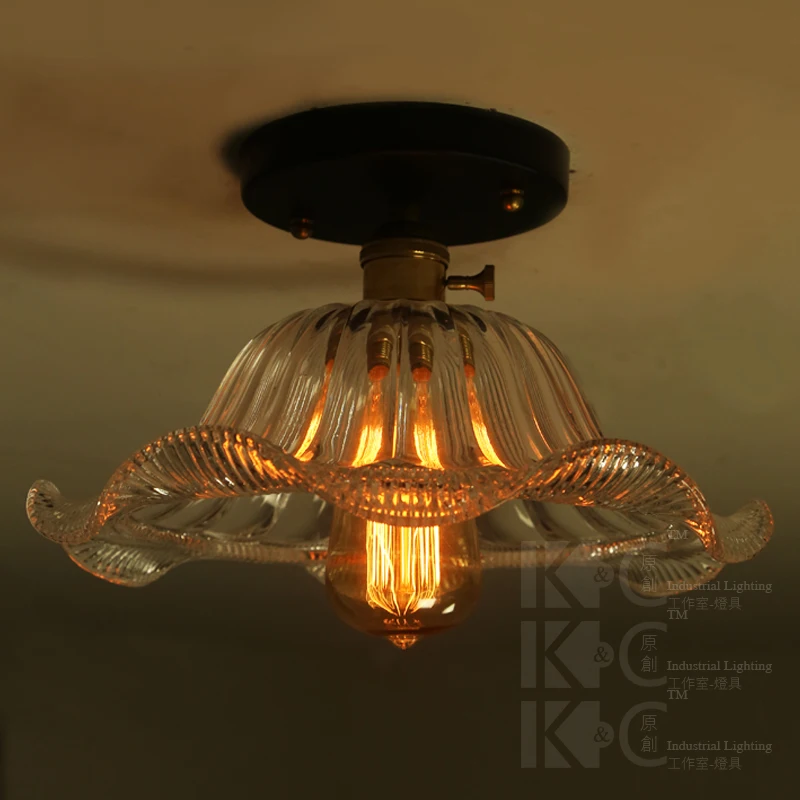 

Edison Vintage Ceiling Lamp RH Loft Clear Flowers Glass Light RH Loft Industrial For Cafe Bar Hall Cafe Bar Hall Balcony Gallery