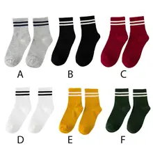 Женские носки Харадзюку в двойную полоску с длинными рукавами, ребристые вязаные яркие однотонные хип-хоп скейтборды, хлопковые спортивные носки