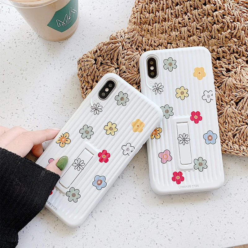 

Cute Flower Phone Case For iphone X XR XS Max Case For iphone 6 6s 7 8 plus Cover Fashion Stand Holder Soft Cases Stripe Funda