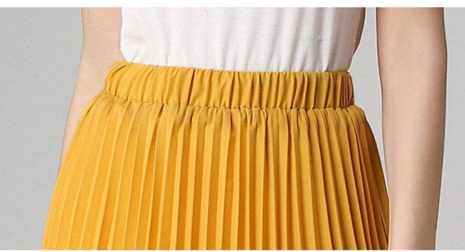 Surmiitro, шифоновая летняя плиссированная юбка для женщин,, средней длины, до колена, одноцветная, 2 слоя, высокая талия, солнцезащитная, Школьная, трапециевидная юбка для женщин