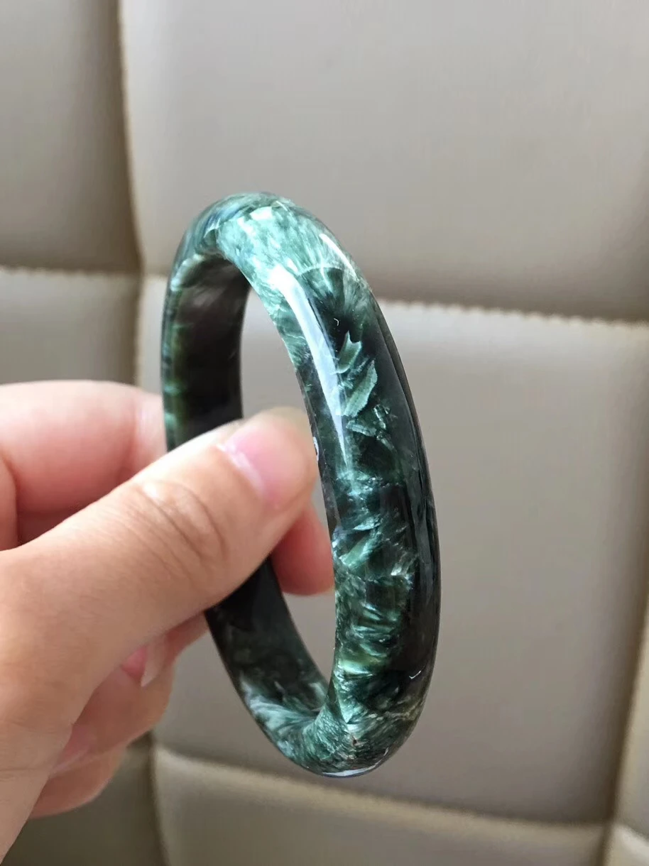 

Top Quality Natural Green Seraphinite Gemstone Charm Healing Bangle Bracelet Inner Diameter 57mm Reiki Stone AAAAA Certificate